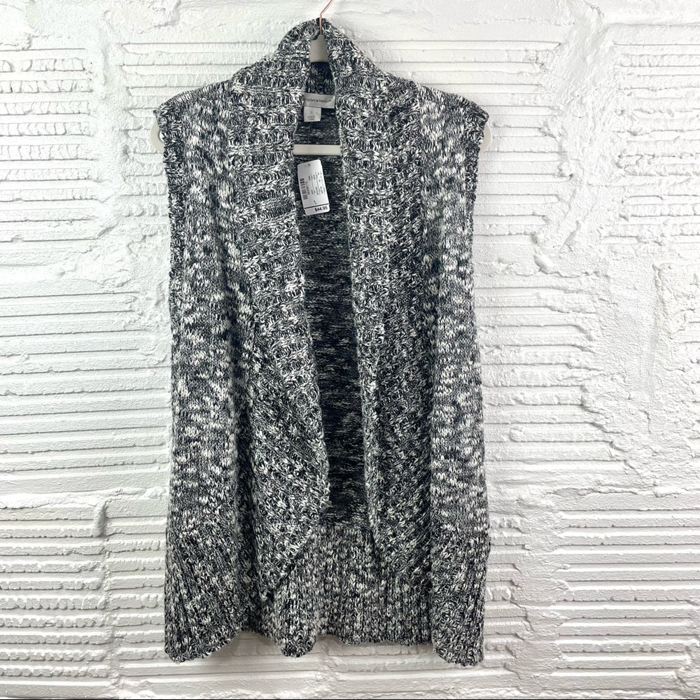 Christopher Banks Shawl Collar Open Front Black Heather Sleeveless Sweater SZ L